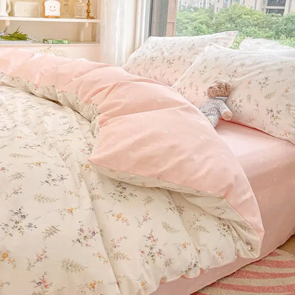 New Floral Bedding Set Fashion Ins Duvet Cover Flat Sheet Pillowcases No Filler Full Queen Size Hotel Home Soft Bed Linens