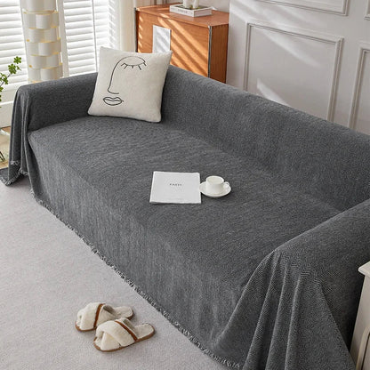 High Quality Waterproof Chenille Sofa Cover Cloth Green Striped Sofa Cushion Four Season Universal 3  Seat All Inclusive Blanket