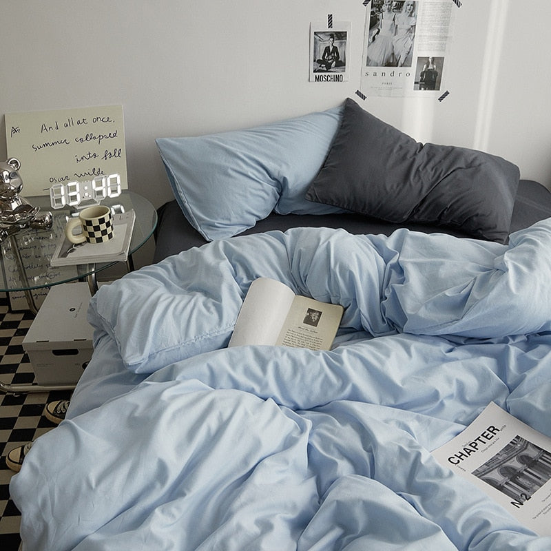 King Queen Bedding Set, 4 Pieces Bed Set Solid Color Duvet Cover Pillow Case Bed Sheet AB Side Quilt Cover Bedding Linens Set