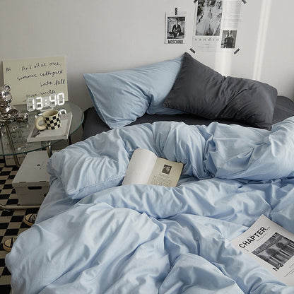 King Queen Bedding Set, 4 Pieces Bed Set Solid Color Duvet Cover Pillow Case Bed Sheet AB Side Quilt Cover Bedding Linens Set