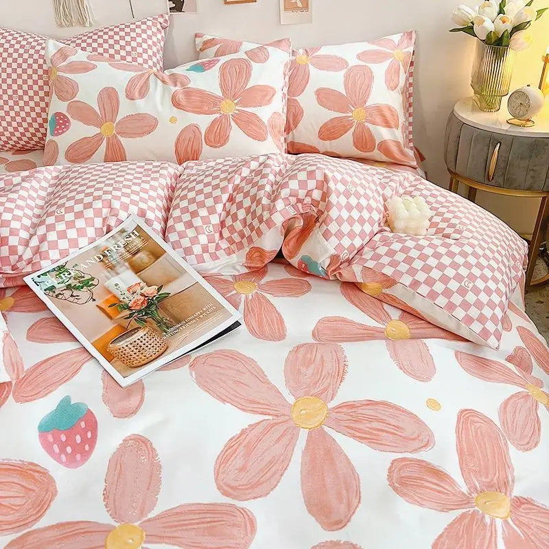 New Floral Bedding Set Fashion Ins Duvet Cover Flat Sheet Pillowcases No Filler Full Queen Size Hotel Home Soft Bed Linens
