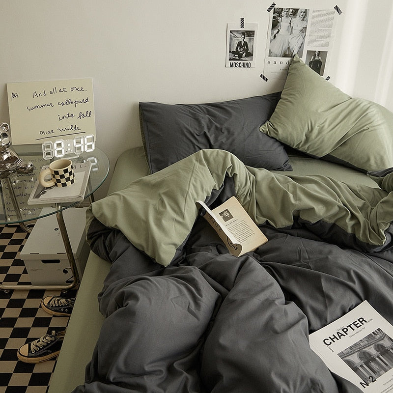 King Queen Bedding Set, 4 Pieces Bed Set Solid Color Duvet Cover Pillow Case Bed Sheet AB Side Quilt Cover Bedding Linens Set