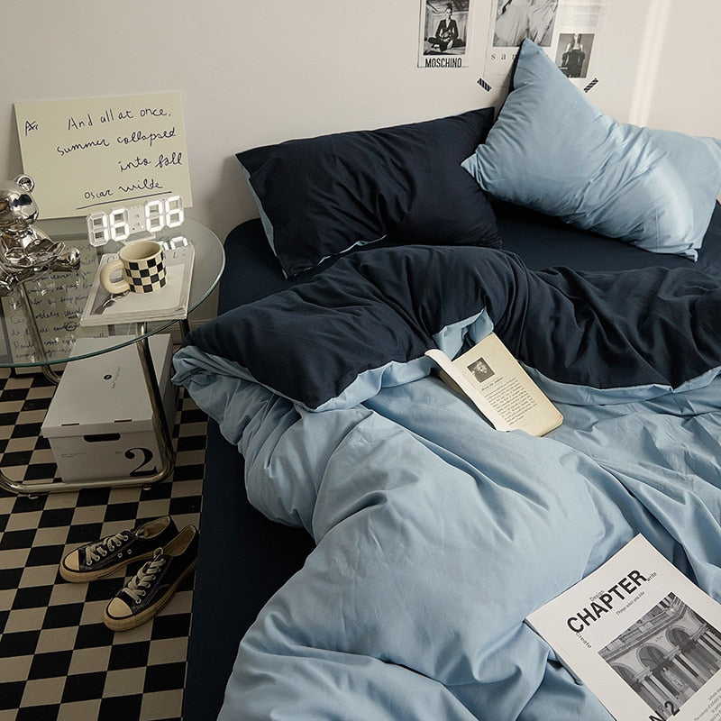 King Queen Bedding Set, 4 Pieces Bed Set Solid Color Duvet Cover Pillow Case Bed Sheet AB Side Quilt Cover Bedding Linens Set