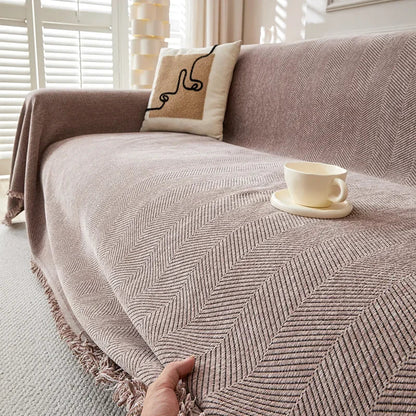 High Quality Waterproof Chenille Sofa Cover Cloth Green Striped Sofa Cushion Four Season Universal 3  Seat All Inclusive Blanket