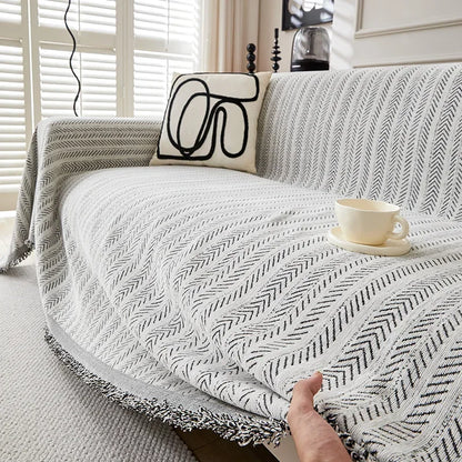 High Quality Waterproof Chenille Sofa Cover Cloth Green Striped Sofa Cushion Four Season Universal 3  Seat All Inclusive Blanket