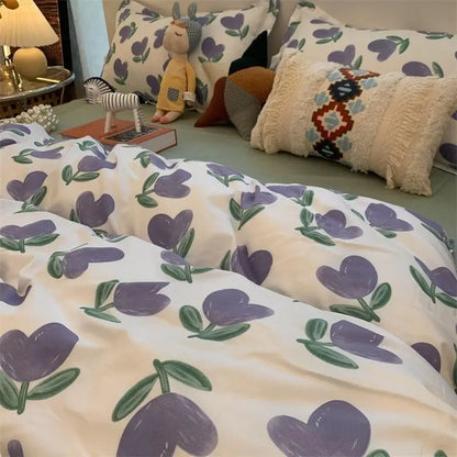 Green Grid Duvet Cover Set Ins Soft Bed Sheet Pillowcases No Filler Twin Queen Size New Spring Adult Kids Bedding Linens