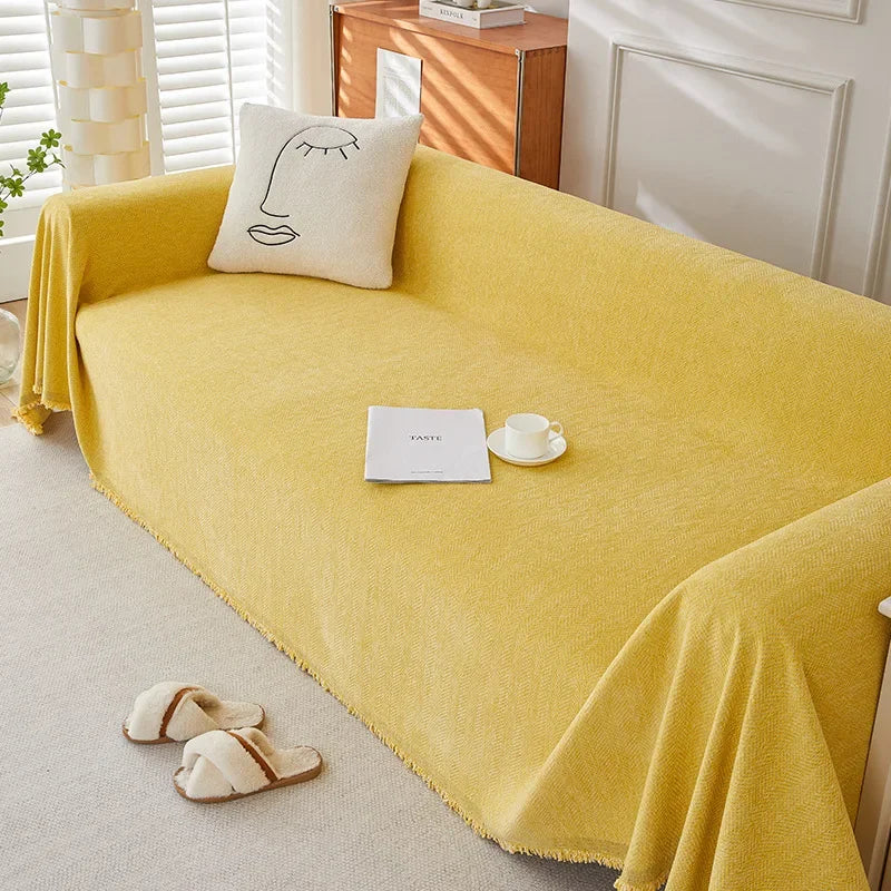 High Quality Waterproof Chenille Sofa Cover Cloth Green Striped Sofa Cushion Four Season Universal 3  Seat All Inclusive Blanket