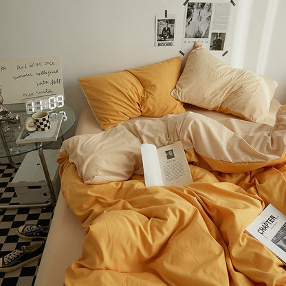 King Queen Bedding Set, 4 Pieces Bed Set Solid Color Duvet Cover Pillow Case Bed Sheet AB Side Quilt Cover Bedding Linens Set
