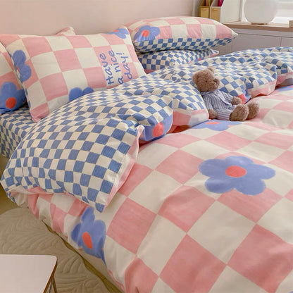 Bedding Set Nordic Single Double Flat Sheet Duvet Cover Pillowcase Soft Microfiber Full Queen Size Bed Linen