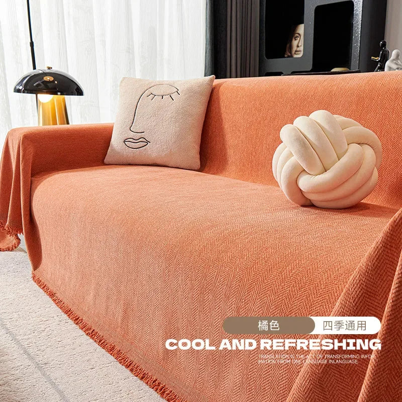 High Quality Waterproof Chenille Sofa Cover Cloth Green Striped Sofa Cushion Four Season Universal 3  Seat All Inclusive Blanket