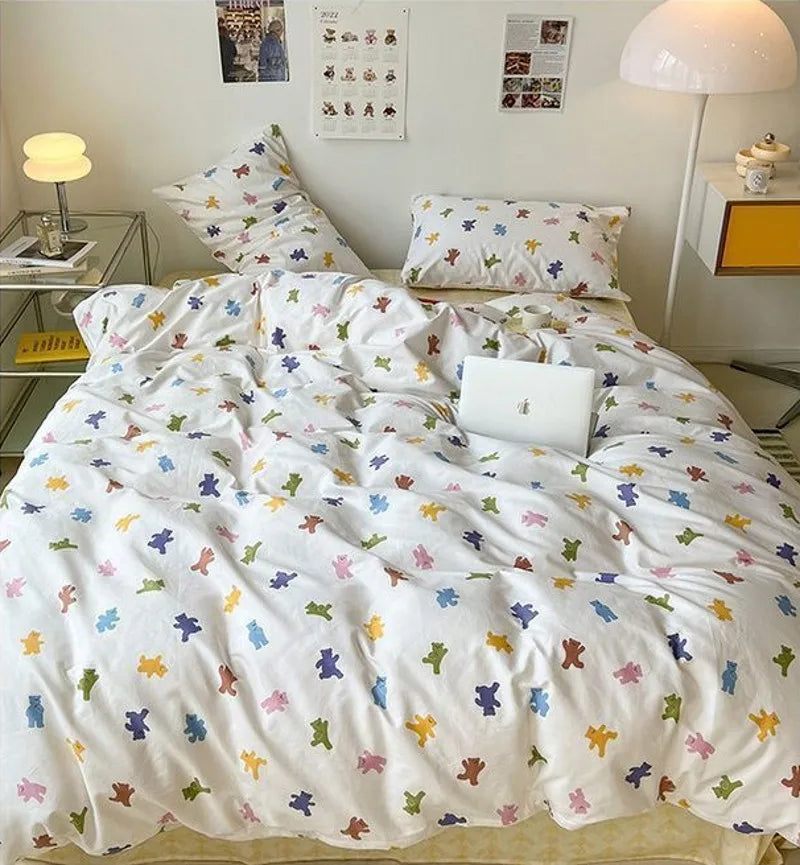 Green Grid Duvet Cover Set Ins Soft Bed Sheet Pillowcases No Filler Twin Queen Size New Spring Adult Kids Bedding Linens