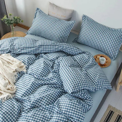 Green Grid Duvet Cover Set Ins Soft Bed Sheet Pillowcases No Filler Twin Queen Size New Spring Adult Kids Bedding Linens