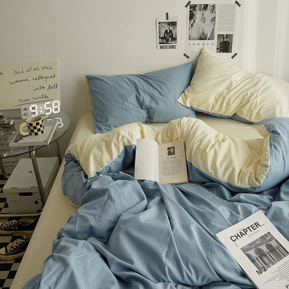 King Queen Bedding Set, 4 Pieces Bed Set Solid Color Duvet Cover Pillow Case Bed Sheet AB Side Quilt Cover Bedding Linens Set