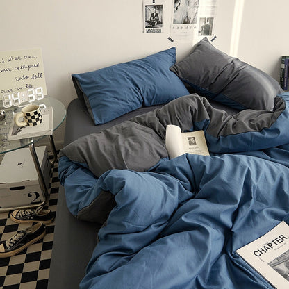 King Queen Bedding Set, 4 Pieces Bed Set Solid Color Duvet Cover Pillow Case Bed Sheet AB Side Quilt Cover Bedding Linens Set