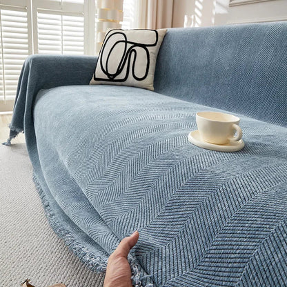High Quality Waterproof Chenille Sofa Cover Cloth Green Striped Sofa Cushion Four Season Universal 3  Seat All Inclusive Blanket