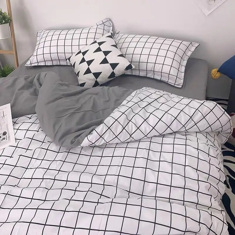 Green Grid Duvet Cover Set Ins Soft Bed Sheet Pillowcases No Filler Twin Queen Size New Spring Adult Kids Bedding Linens