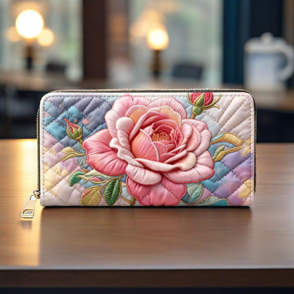 Pink Roses Van Quilted Wallet
