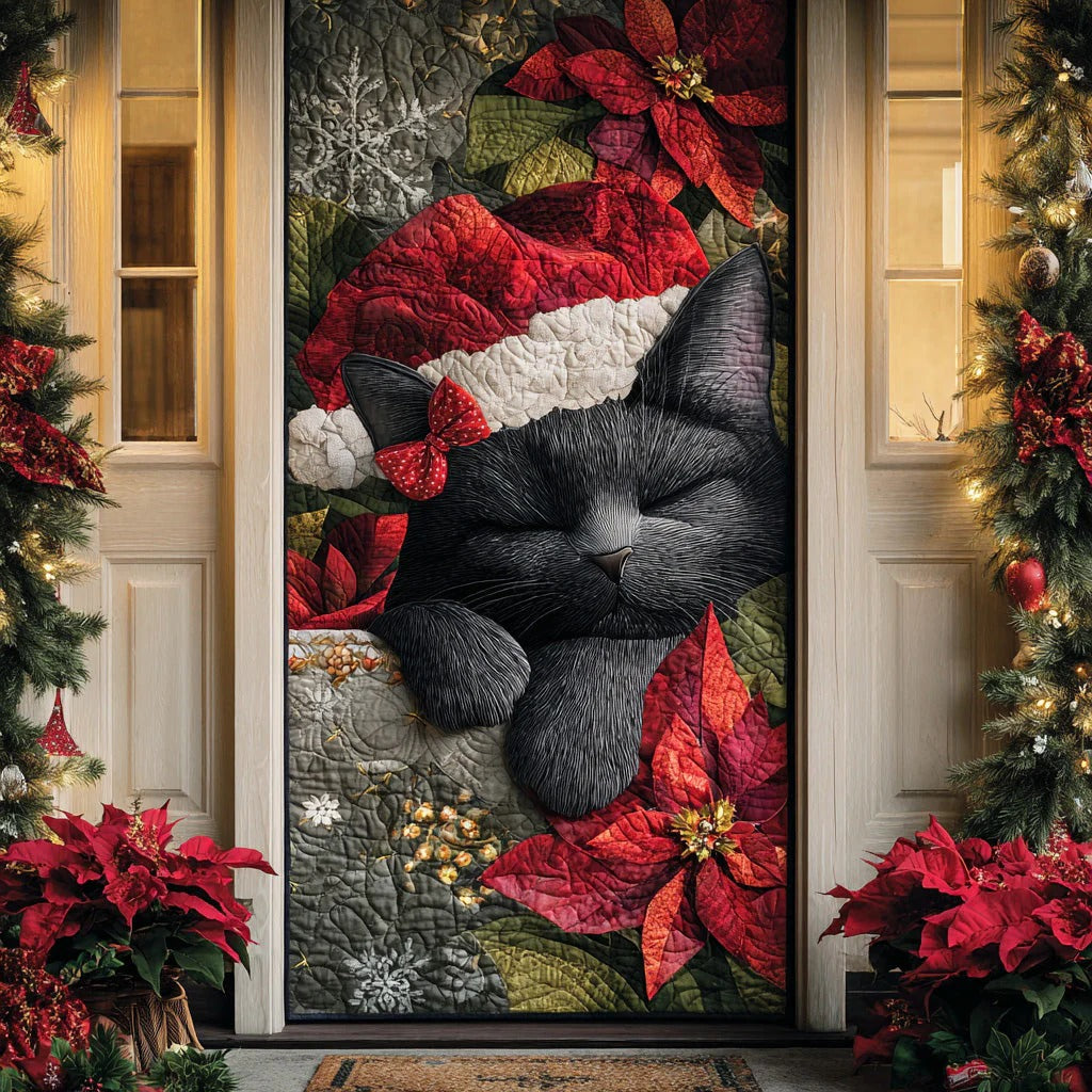 Black Cat silent Snow Quilted Door Cover