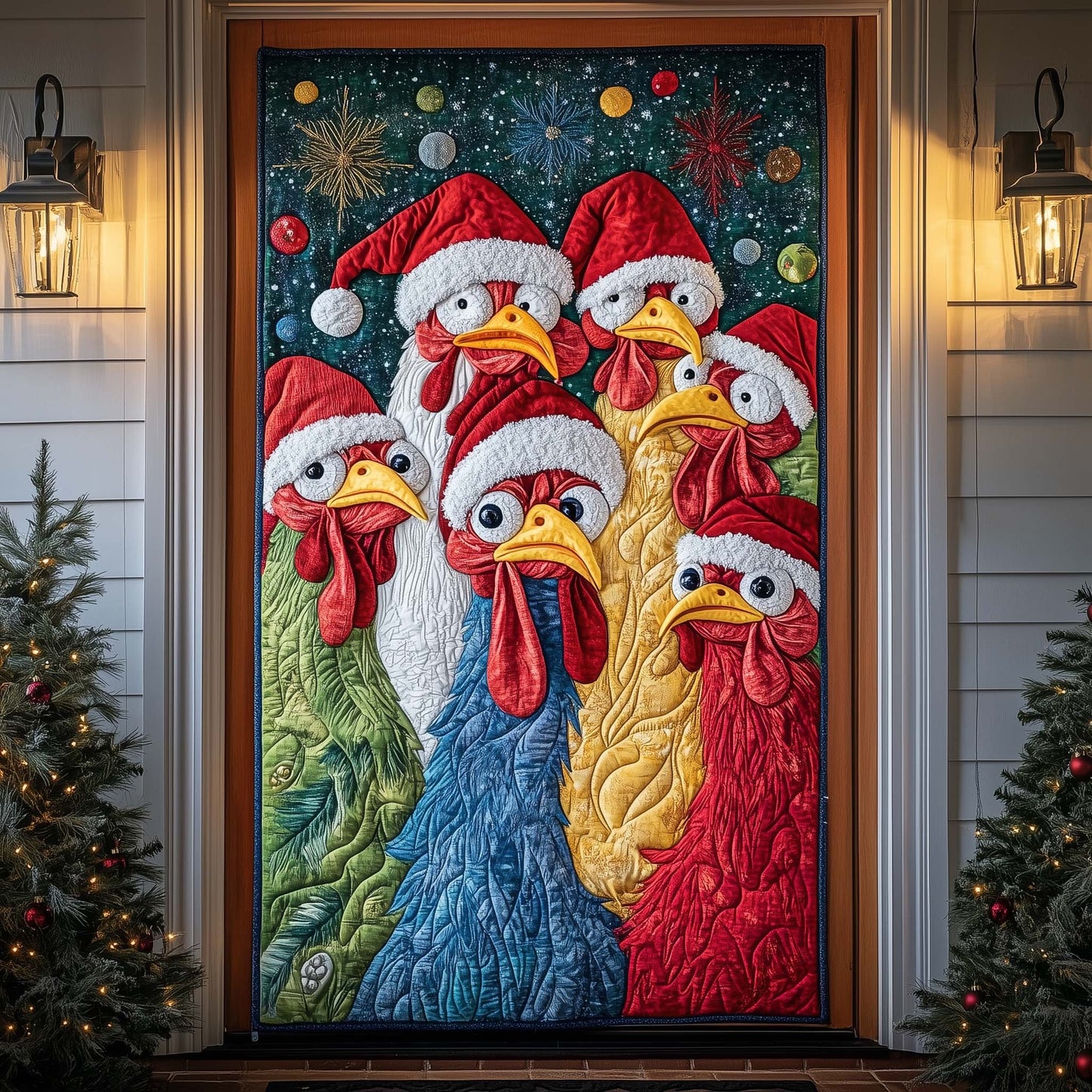 Christmas Chicken Team Quilted Door Cover