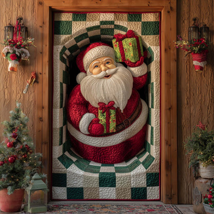 Green Grid Passage Quilted Door Cover